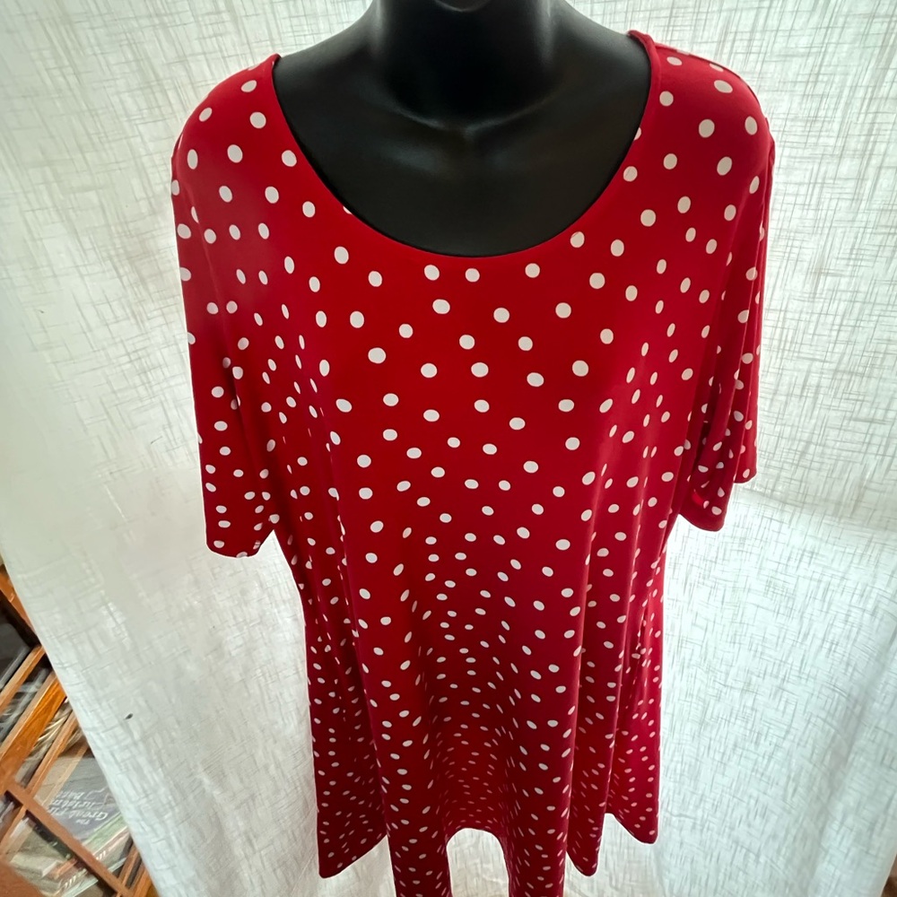 Susan Graver Red White Polka Dot short sleeve comfy stretch swing Dress size XL - Picture 3 of 7